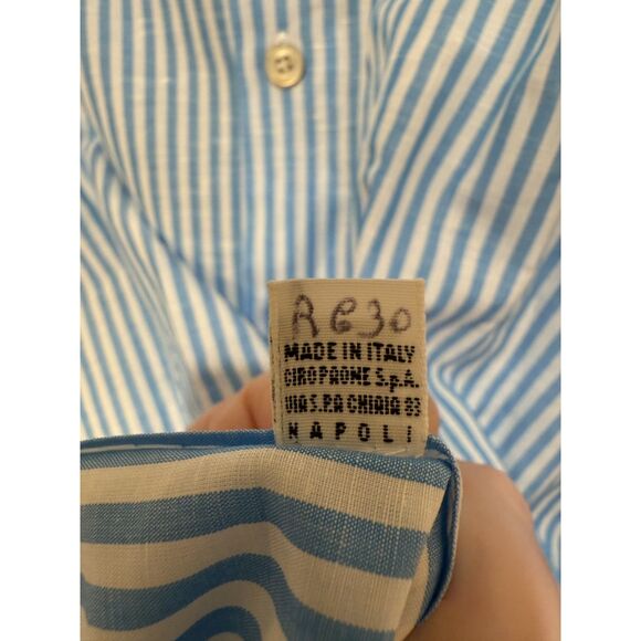 Men's Kiton Designer Button Up Formal Dress Shirt Light Blue Stripes 17.5 x 44 - Picture 5 of 8